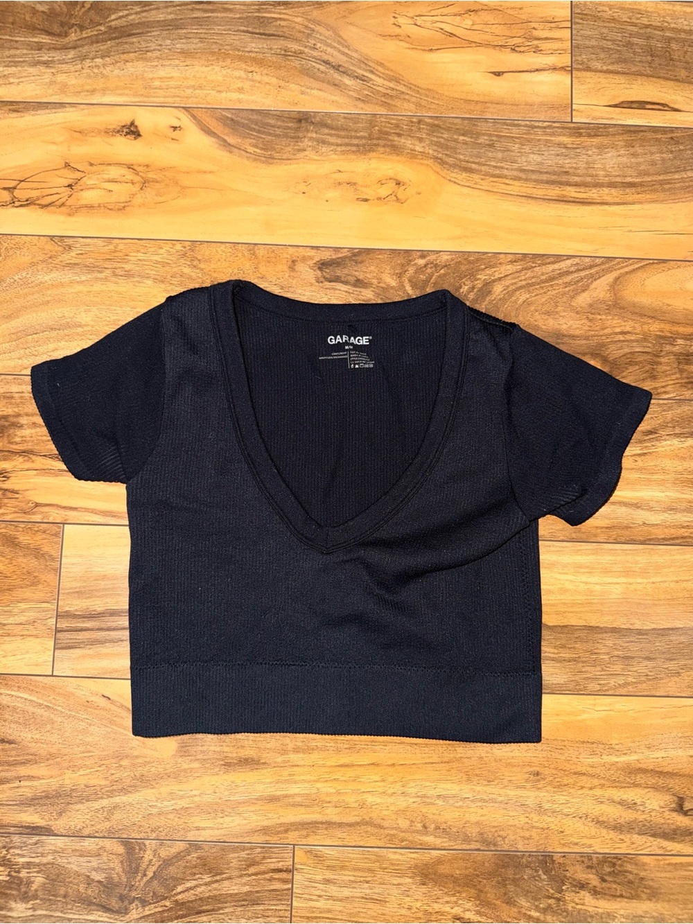 Garage Black Deep V-Neck Cropped Knit Top